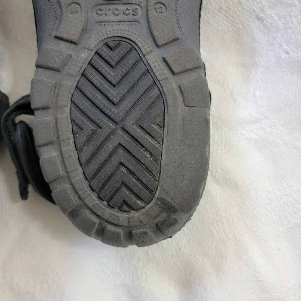 Crocs Yukon Sport Mens Black Leather Clog Adjustable Strap Sandals Size 12